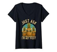 Womens Just Ask I'm Not Picky Quirky Pineapple Humor V-Neck T-Shirt