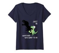 Womens Just Be Whatever T-Rex | Cute Dinosaur Shadow Play Dino V-Neck T-Shirt
