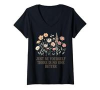 Women's Just Be Yourself There is No One Better Positive Mindset V-Neck T-Shirt