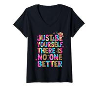 Women's Just Be Yourself There is No One Better Positive Mindset V-Neck T-Shirt