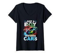 Womens Just Boy Who Loves Cars Cool Sleek Sports Car Enthusiast V-Neck T-Shirt