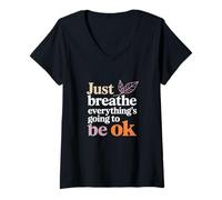 Womens Just Breathe Everything's Going to Be Ok V-Neck T-Shirt