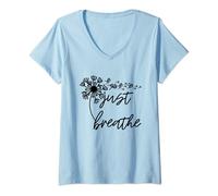 Womens Just Breathe Thirt Breathe Meditation Gift V-Neck T-Shirt