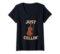 Womens Just Cellin Funny Cello Player Musician Classical Music Love V-Neck T-Shirt