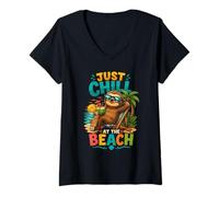 Women's Just Chill Beach Sloth Bliss V-Neck T-Shirt
