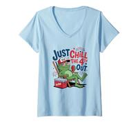 Womens Just Chill The 4th Out Frog US Flag 4th Of July V-Neck T-Shirt