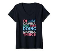 Womens Just Davina Here Doing Davina Things First Name V-Neck T-Shirt