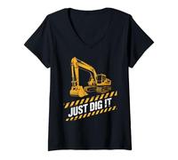 Womens Just Dig It Excavator Construction Funny Humor Machine Boy V-Neck T-Shirt