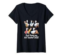 Women's Just Doing My Art Teacher Stuff Drawing Goose V-Neck T-Shirt