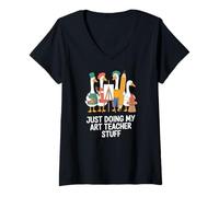 Women's Just Doing My Art Teacher Stuff Drawing Goose V-Neck T-Shirt