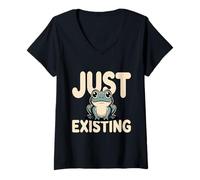 Women's Just Existing Cute Frog V-Neck T-Shirt