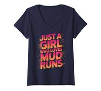 Women's JUST Girl WHO Loves MUD Runs Mudding Queen Mom Muddy Buddies V-Neck T-Shirt