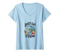 Women's Just Go with The Flow Sea Turtle Vacation Mode V-Neck T-Shirt