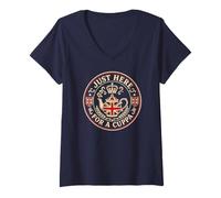Women's Just Here for a Cuppa Funny British Tea Pot Union Jack V-Neck T-Shirt
