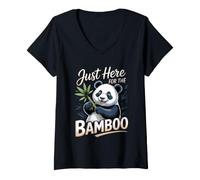 Women's Just Here for the Bamboo Panda Wildlife V-Neck T-Shirt
