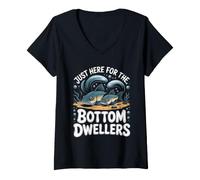 Women's Just Here for the Bottom Dwellers Corydoras Catfish Aquarium V-Neck T-Shirt