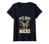 Women's Just Here for The Bucks Deer Hunter V-Neck T-Shirt