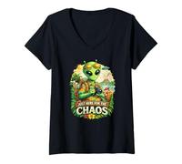Women's Just Here for The Chaos Funny Alien Tourist V-Neck T-Shirt