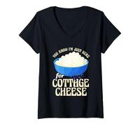 Womens Just Here For The Cottage Cheese Funny V-Neck T-Shirt