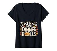 Womens Just Here for The Dinner Rolls Thanksgiving Dinner Lovers V-Neck T-Shirt