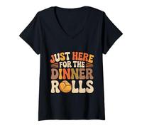 Womens Just Here for The Dinner Rolls Vintage Thanksgiving Rolls V-Neck T-Shirt
