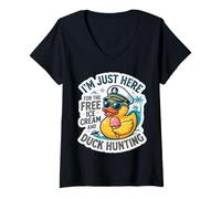 Women's Just Here for The Free Ice Cream and Duck Hunting Fun Cruise V-Neck T-Shirt