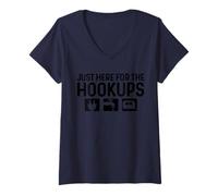 Womens Just Here For The Hookups Camping RV Caravan Motorhome Funny V-Neck T-Shirt