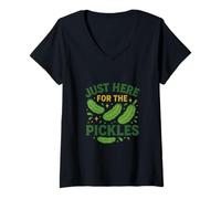 Womens Just Here for the Pickles Funny Pickle Joke Foodie Fun V-Neck T-Shirt