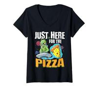 Womens Just Here for the Pizza - The Ultimate Ufo Alien V-Neck T-Shirt