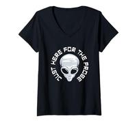 Womens Just Here For The Probe Funny Gray Alien V-Neck T-Shirt