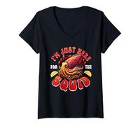 Womens Just Here For The Squid Food Sea Animals Lover Funny Parties V-Neck T-Shirt