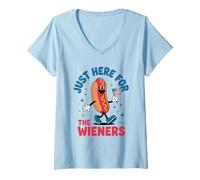 Womens Just Here for The Wieners Funny Cartoon Fourth of July BBQ V-Neck T-Shirt