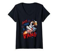 Womens Just Here To Bang Duck On Rocket V-Neck T-Shirt