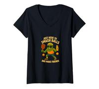 Womens Just Here to Smash Balls & Make Friends - Funny Pickleball V-Neck T-Shirt