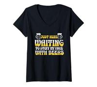 Women's just here Waiting to Stuff My face with Beers V-Neck T-Shirt
