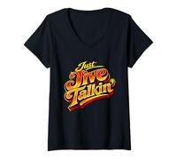 Women's Just Jive Talkin Retro 70s Funk Disco Typography Design V-Neck T-Shirt