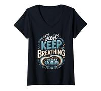 Women's Just Keep Breathing Meditation Mindfulness Zen V-Neck T-Shirt