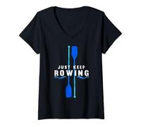 Women's Just Keep Rowing Kayaking Boat Rowing Crew Kayak V-Neck T-Shirt