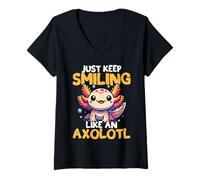 Womens Just Keep Smiling Like an Axolotl V-Neck T-Shirt