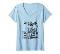 Womens Just Killing Time - Grim Reaper Couch Scrolling V-Neck T-Shirt