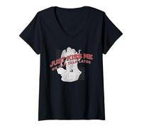 Women's Just Kiss Me We Can Talk Later Funny Love Quote V-Neck T-Shirt