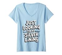 Womens Just Looking for My Silver Lining Mindfulness Cloud Watching V-Neck T-Shirt