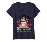 Women's Just Married 14 Years Ago Funny 14th Anniversary Couple V-Neck T-Shirt