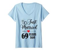 Womens Just married 69 years ago for 69th wedding anniversary V-Neck T-Shirt