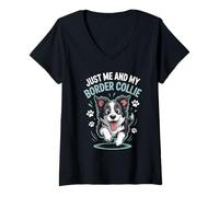 Womens Just Me and My Border Collie Funny Pet Cute Dog Lover Style V-Neck T-Shirt