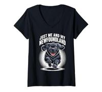 Womens Just Me and My Newfoundland Funny Dog Big Breed Owner Newfie V-Neck T-Shirt