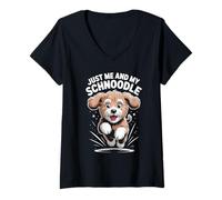 Womens Just Me and My Schnoodle Funny Pet Poodle Cute Mix Dog Breed V-Neck T-Shirt