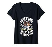 Womens Just Me and My Shetland Sheepdog Funny Sheltie Working Dog V-Neck T-Shirt