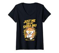 Womens Just Me and My Shiba Inu Funny Loyal Pet Japanese Dog Breed V-Neck T-Shirt