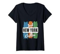 Women's Just New York Chillin' NY Empire State City Chilling Vintage V-Neck T-Shirt